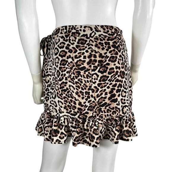 Forever 21 Women’s Medium Cheetah Print Wrap Mini Skirt Ruffled Hem Yellow - Picture 4 of 7